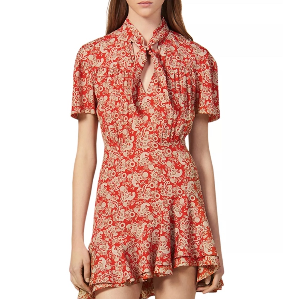 Sandro Lane Paisley Mini Dress Red